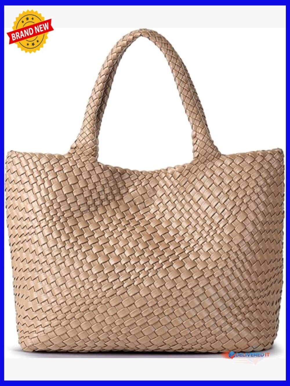 Woven Vegan Leather Tote Bag, Top Handle Shoulder Bag Large Capacity Shopper